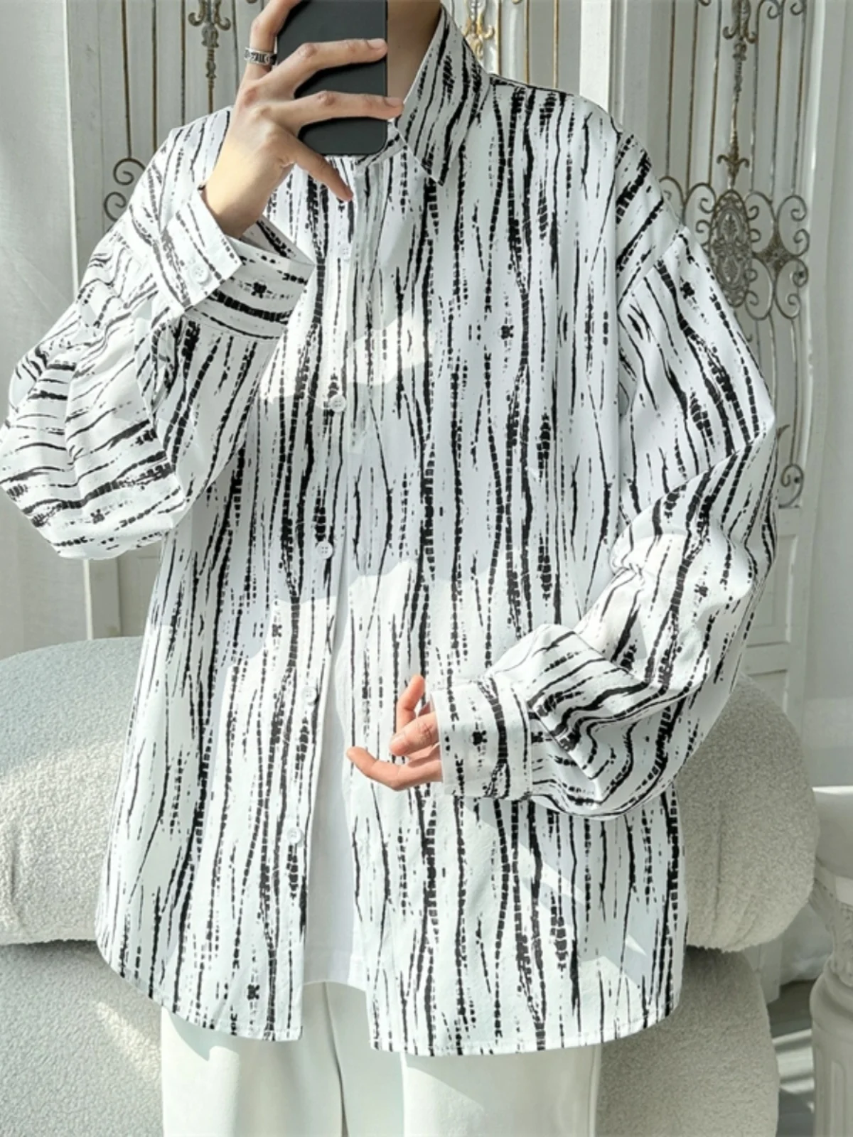 

American Retro Tie Dye Shirt Men's Spring 2025 New Loose Long Sleeve Shirt Trendy High-End Feeling Handsome Outerwear