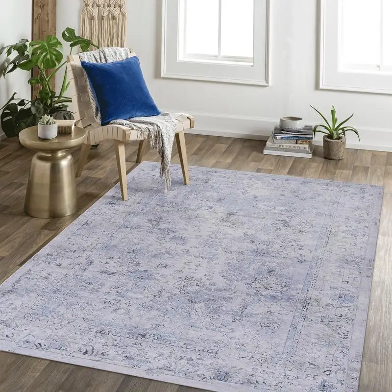 

Blue Washable Area Rug 5x8 Feet (Blue and Cream) – Soft and Durable Carpet for Living Room, Bedroom, or Office Décor