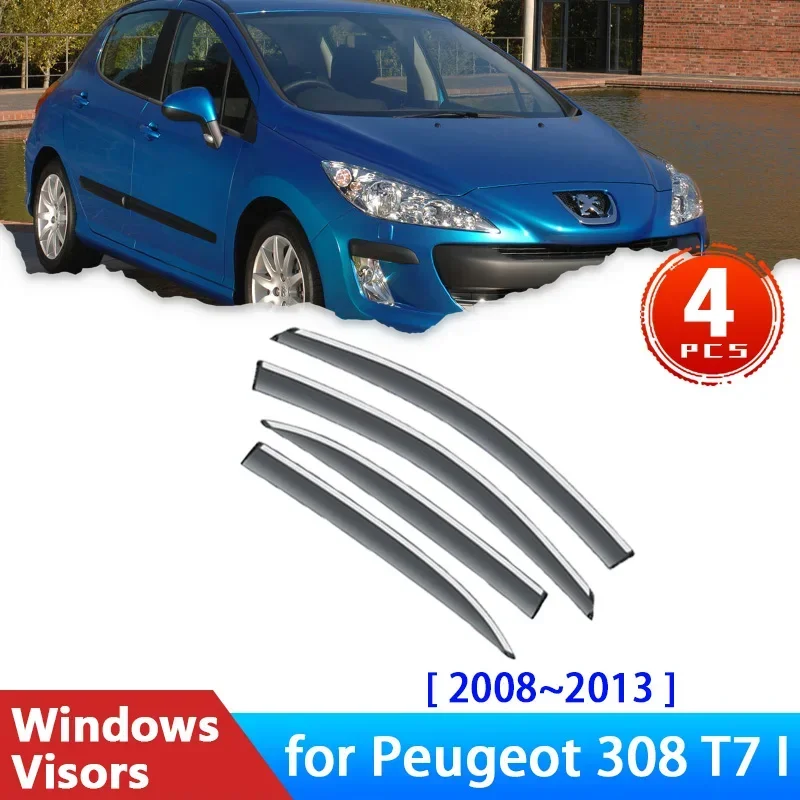 

Дефлекторы для Peugeot 308 T7 I 2008 ~ 2013 аксессуары, козырьки для боковых окон автомобиля, защита от дождя, защита для бровей, солнцезащитный козырек, тент, наклейка