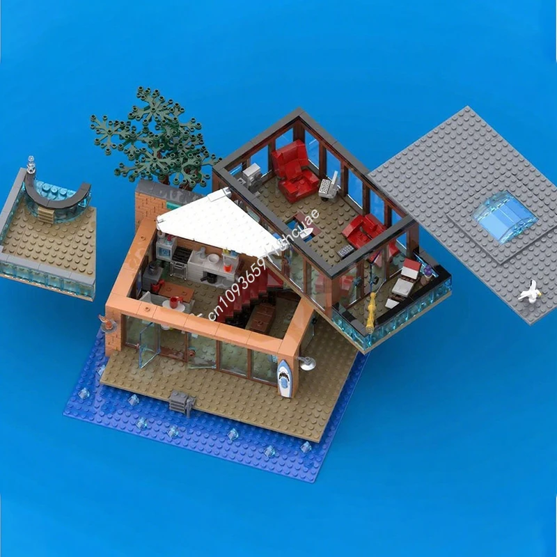 1057 pezzi MOC Modern Beach House Edifici modulari Building Blocks Regalo fai da te fatto a mano di Natale Perfetto per il regalo creativo per adulti