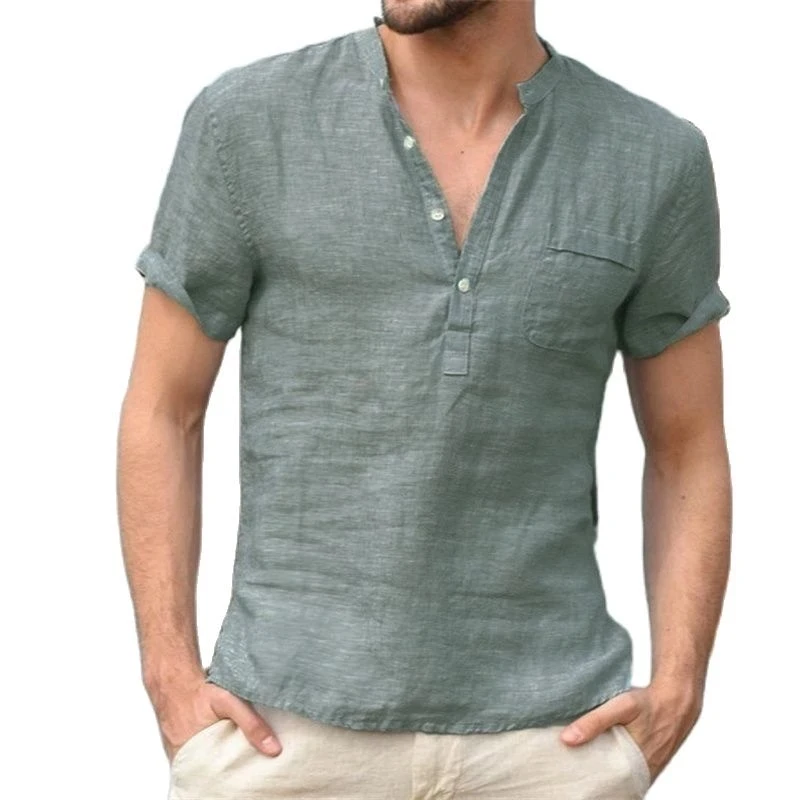 

2022 new Summer New Men's Short-Sleeved T-shirt Cotton and Linen Led Casual Men's T-shirt Shirt Male Breathable top