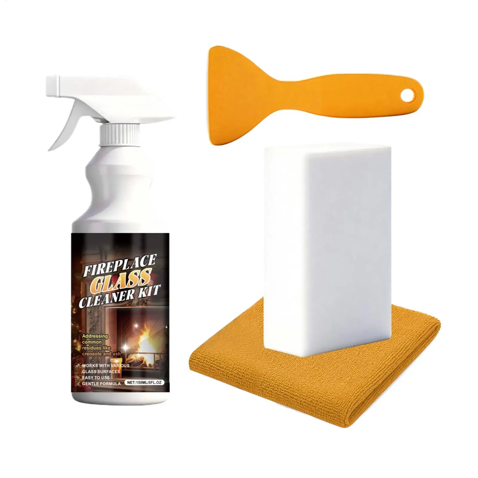 Fireplace Glass Cleaner Heavy-Duty Cleaning Agent 150ml Fireplace Glass Hearth Cleaner for Steel Grates Screen Brick Tile Marble