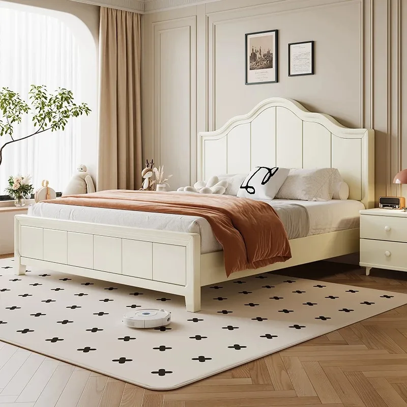 White Solid Wood Bed Bedroom Modern Minimalist Bed Double Unique Aesthetic Bedside Table Camas Y Muebles Bedroom Furniture