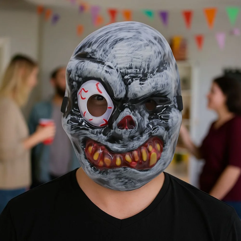 

Full Face Halloween Ghost Mask Scary Props PVC Scary Ghost Head Cover One Eyed Breathable Ghost Headwear Cosplay Event