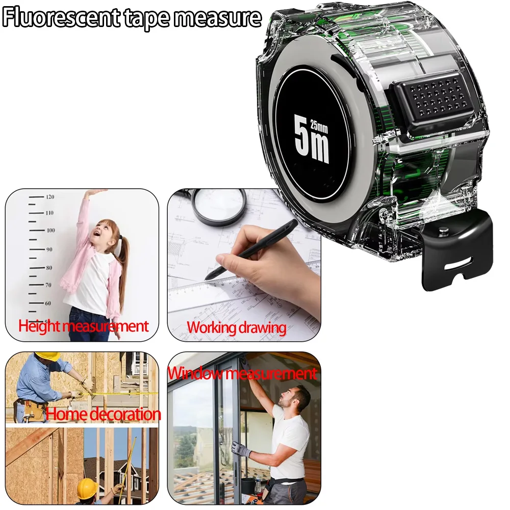 セルフロック蛍光鋼巻尺高精度レーザーインクジェットコードボックス定規測定蛍光拡大メートル定規