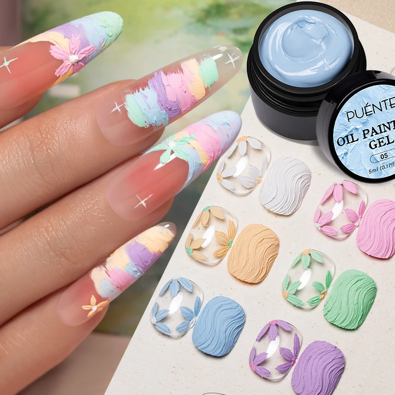 PUENTE 5ML Matte Oil Painting Gel Nail Polish Macaron Colors 3D Drawing Gel Creamy Texture Soak Off UV Nail Art Varnish Manicure