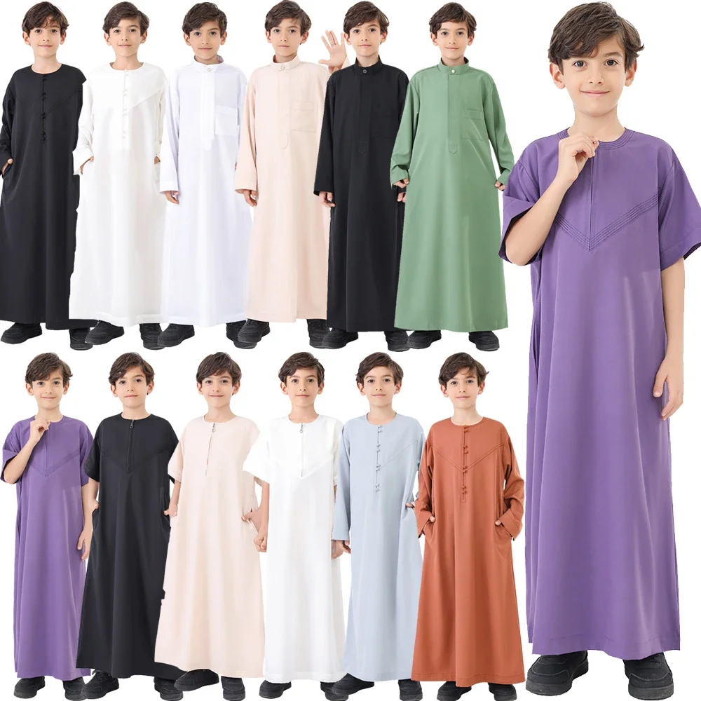 

Eid Muslim Boys Jubba Thobe Robe Saudi Arabia Abaya Kaftan Islam Clothing Ramadan Djellaba Morocco Caftan Dress Daffah Dishdasha