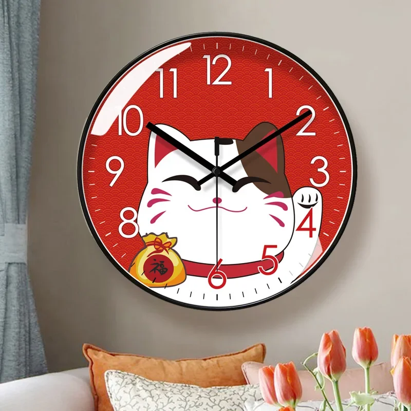 Cartoon Lucky Cat Wall Clock Living Room Watch Simple Silent Fashion Home Clock Hanging Watch Home Decor Quartz Clocks