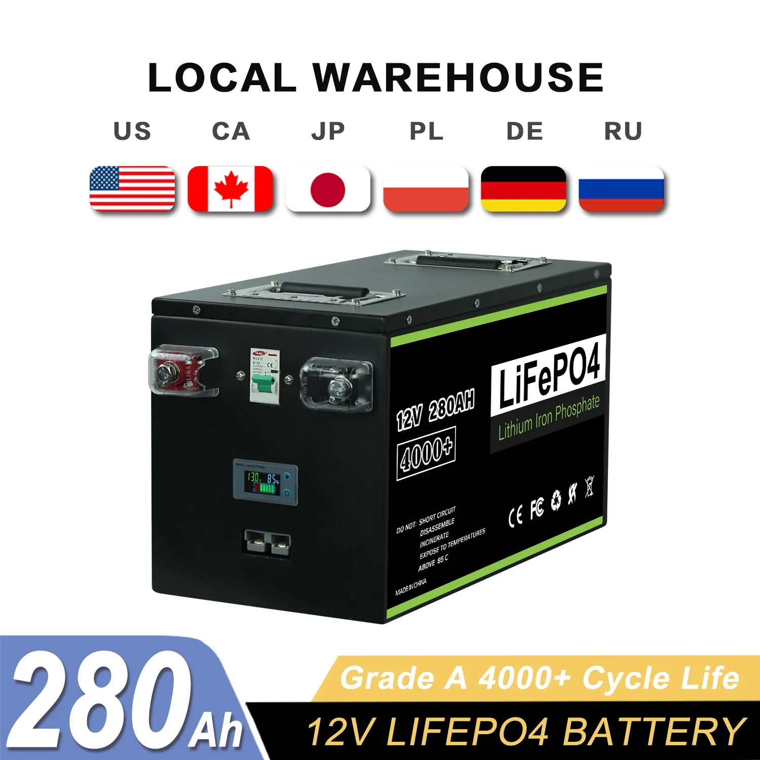 New 12V 100Ah 200Ah 280Ah LiFePO4 Battery Pack 3-7 days fast delivery New Grade A Built-in BMS for RV Boats Solar Energy No Tax