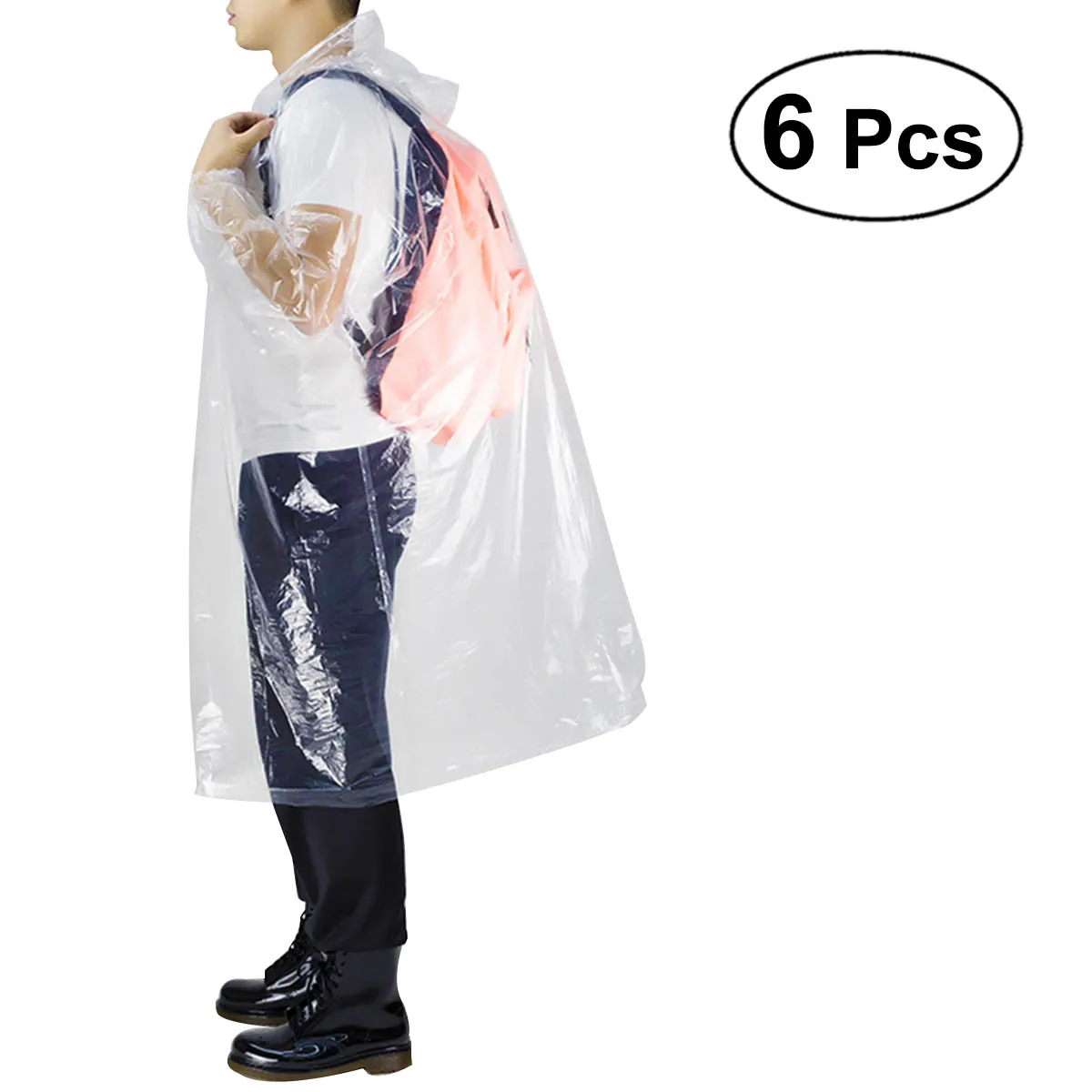 

6pcs Adult Disposable Rain Coat Waterproof Portable Raincoat Hooded Poncho Portable Disposable Fits Most