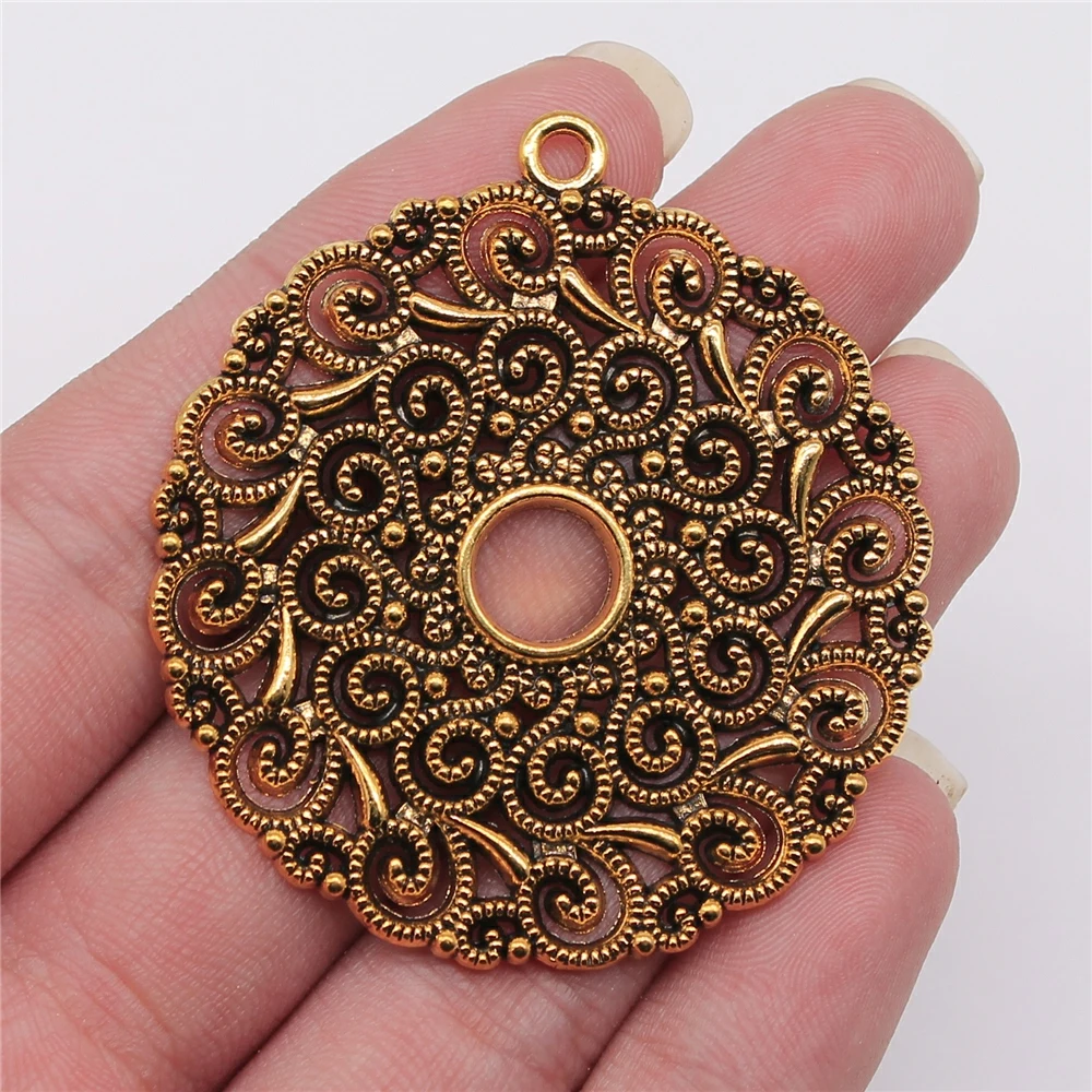 WYSIWYG 2pcs 49x49mm Antique Gold Color Antique Silver Color Round Earring Accessories Charms For Jewelry Making