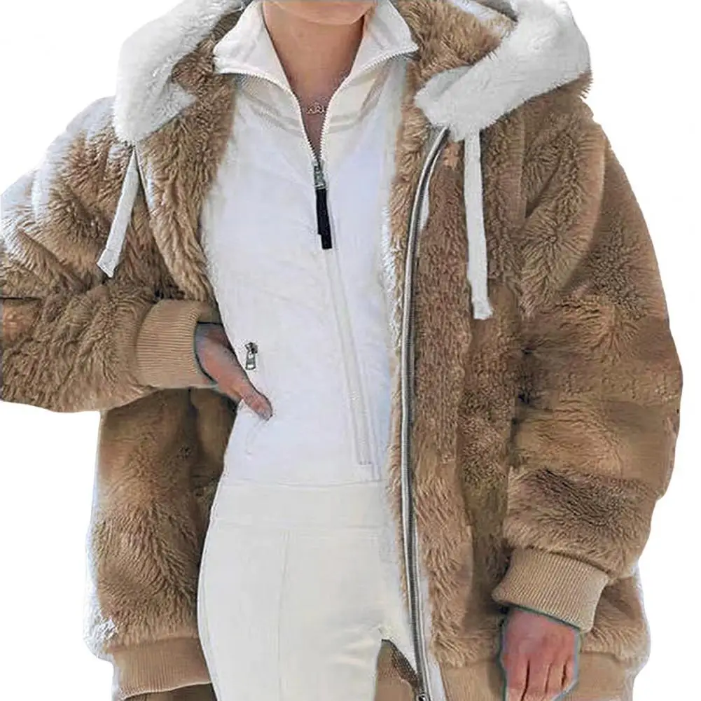 Women Jacket Loose-fitting Women Jacket Warm Cozy Women's Winter Coat with Plush Hood Zipper Closure Stylish for Weather