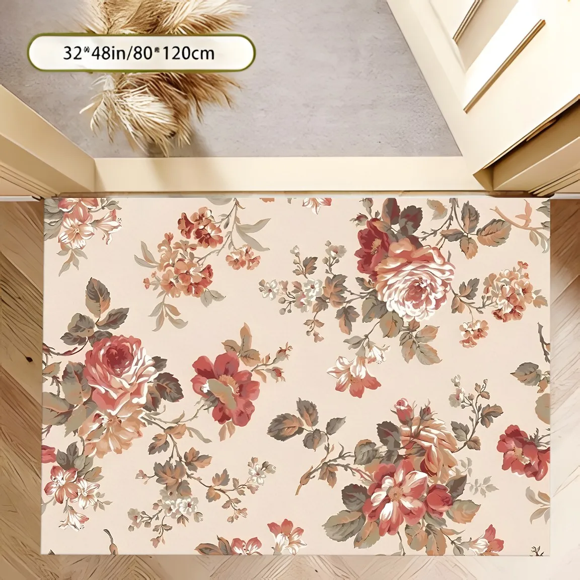 2D Large Rug Vintage Oil Painting Rose Pattern Living Room Bedroom Coffee Table Home Decor