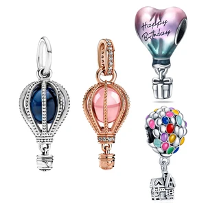 925 الفضة الاسترليني الوردي المتلألئ منطاد الهواء الساخن يتدلي ، سحر صالح باندورا ، سوار أصلي ، صنع المجوهرات أفضل 10 بيع كرات فضية متجر الجنس - No8