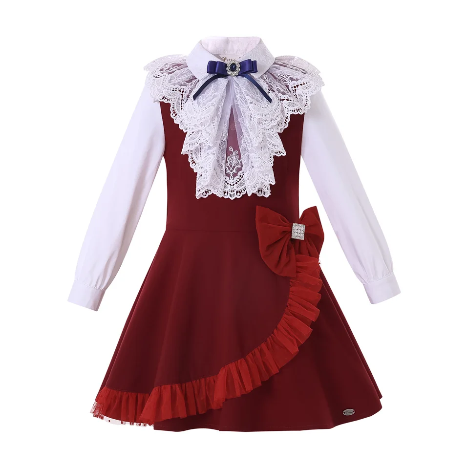 Pettigirl Spanish Red Lace Christmas Party Dresses for Girls Kids Children Wedding Dress Size 681012 Years Old