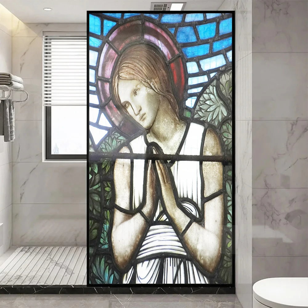 Church Stained Glass Decals Window Film Privacy Heat Insulation and Anti UV Blocking Static Cling Window Sticker for Home J64