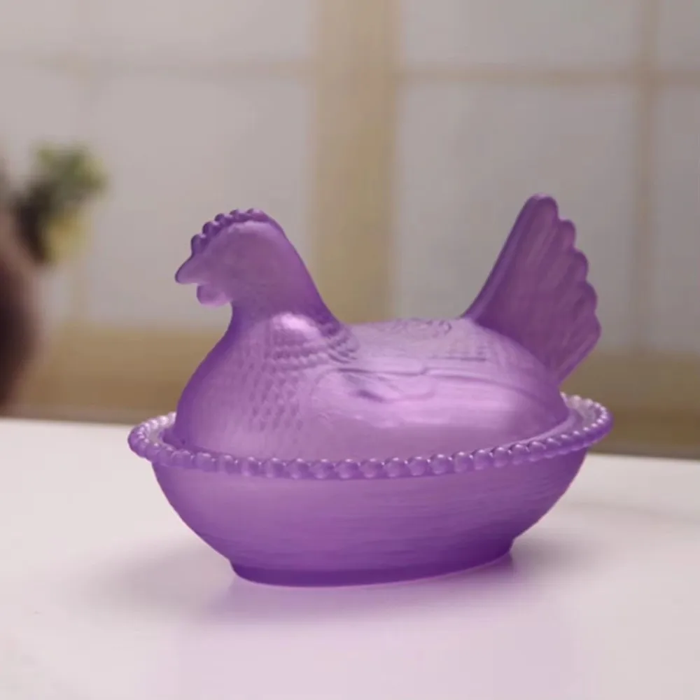 New Glass Chicken Shaped Dish With Lid Hen on Nest Candy Dish Dessert Plate Table Decorations view 4