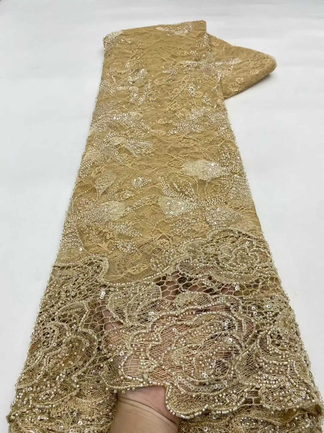 

Высококачественная роскошная африканская ткань ручной работы с бисером и пайетками, кружевная ткань из французского тюля 2026 года для вечерних платьев, 5 ярдов