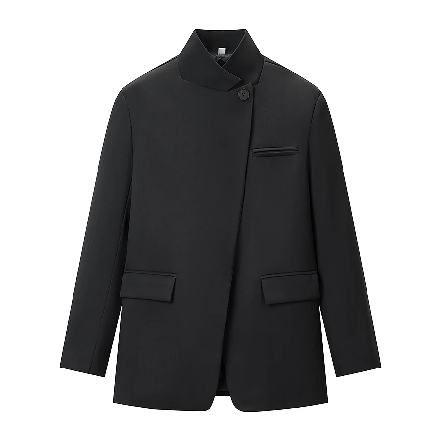 HH Damesmode Geruite Blazerjas Met Opstaande Kraag Lange Mouwen Jas 2026 Lente Trend Casual Kantoor Dame Chic Buitenkleding