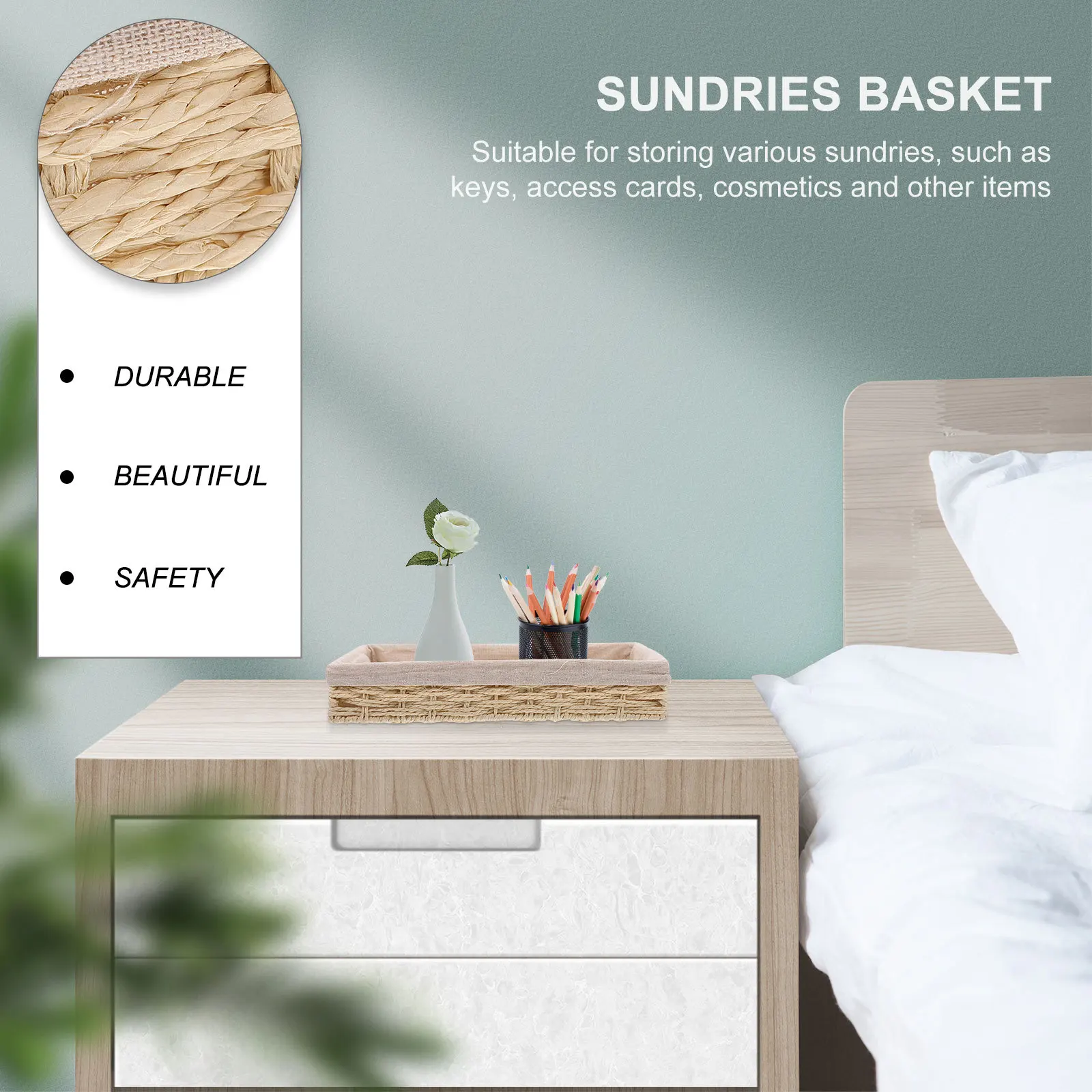 1 قطعة سلة تخزين سطح المكتب مفتاح عملة المنظم الروطان المنسوجة أشتات صندوق العملي حاوية التخزين المنزلية