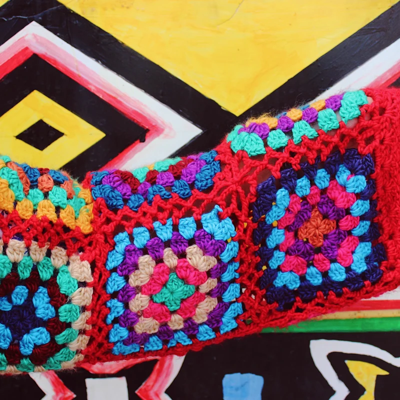 Women's Handmade Crochet Crochet Flower Ethnic Style Grandmother Grid Red Tassel Jacket Handmade Crochet Sweater Customizable