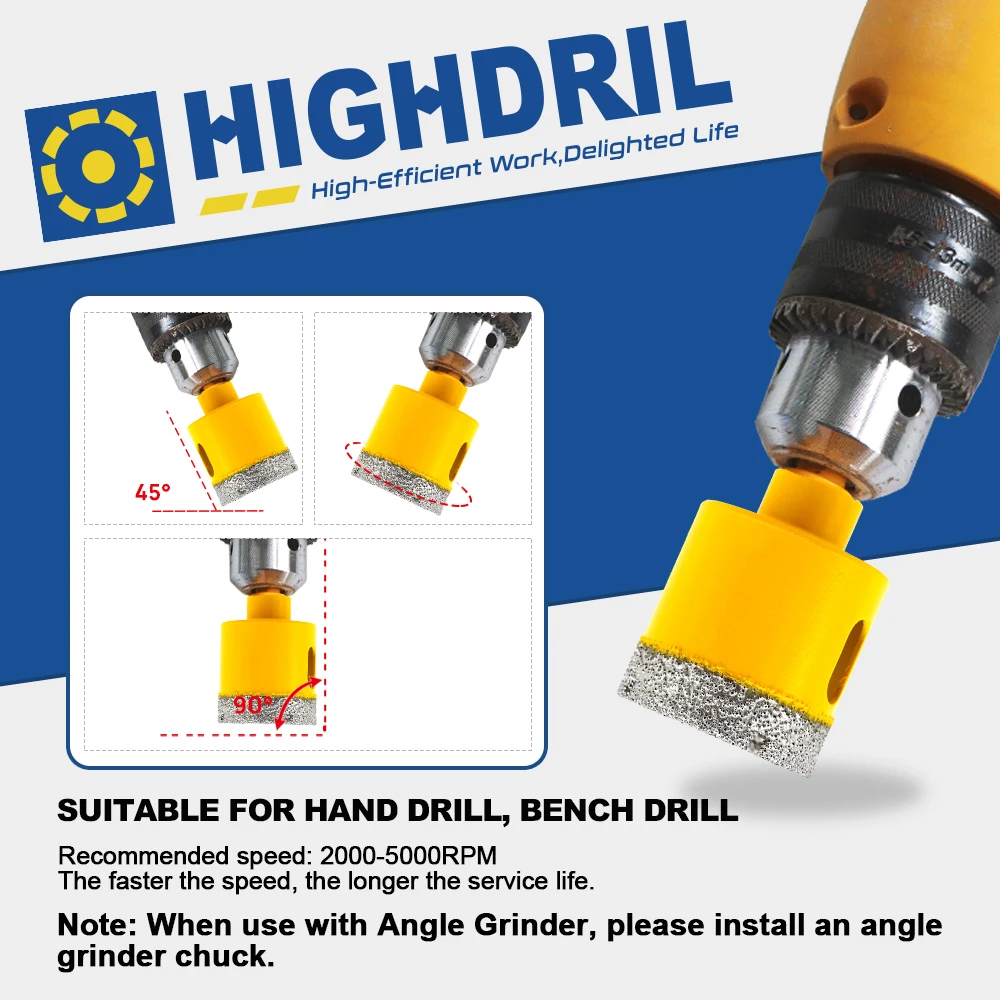 Imagem -06 - Highdril-triangle Hole Drill Bit Kit Serras Cerâmica Granito Mármore Azulejo Porcelana Grés Kit 20 mm 35 mm 40 mm 45 mm 50 mm 60 Milímetros 68 Milímetros 115 Milímetros Peças