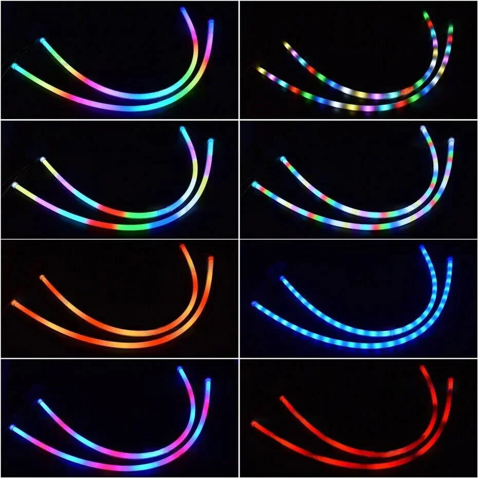 1Set RGB Car LED Daytime Running Lights Remote Control/APP 12V Flexible Auto Headlight Strips DRL Flowing Turn Signal Lamps 60cm