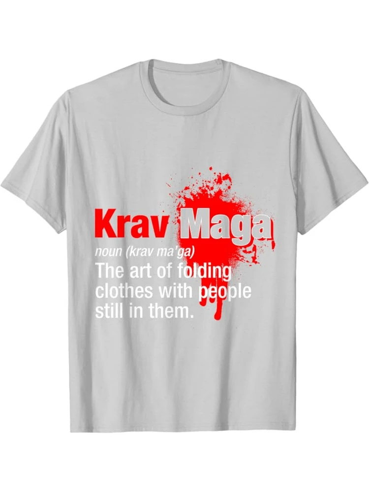 Krav Maga with Hebrew&English Martial Arts Definition-Israeli Self-Defense Training-100% cotton O-neck printed men's T-shirt.
