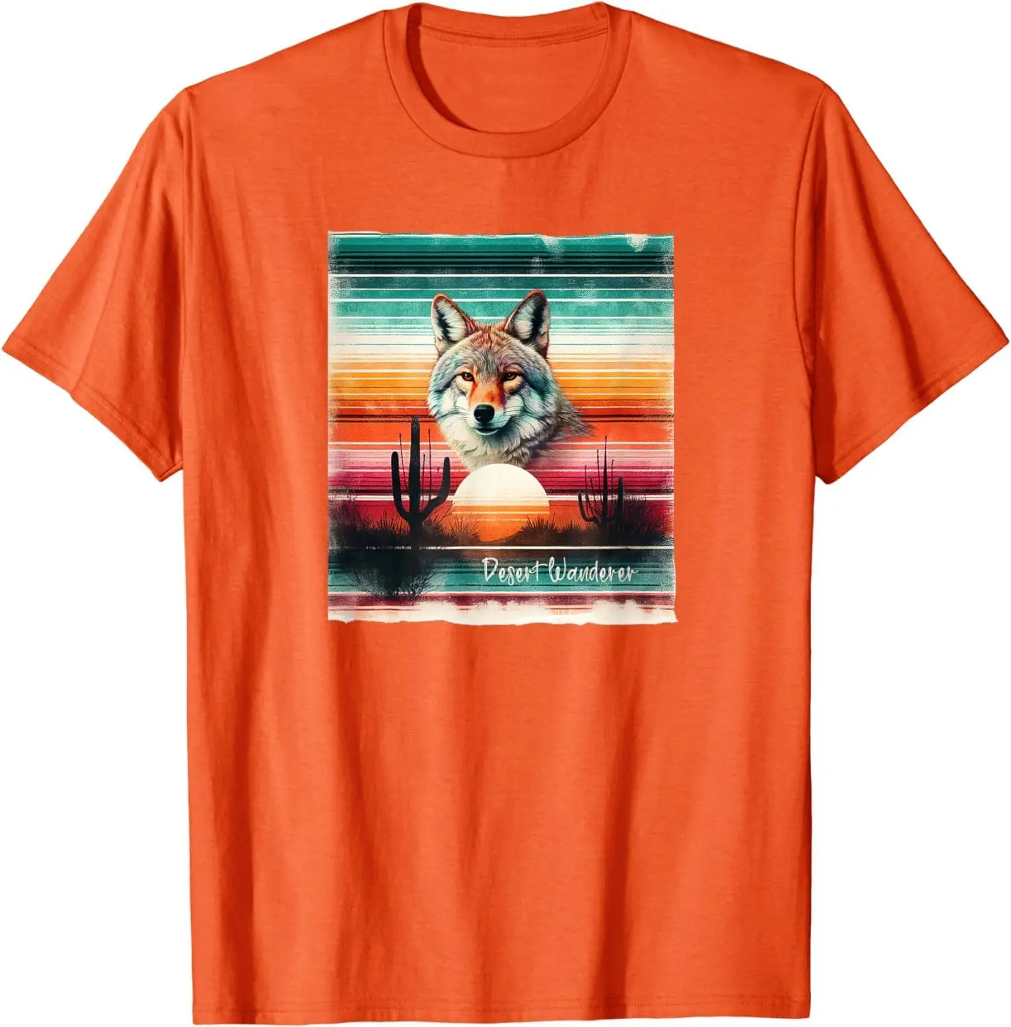 Vibrant Sunset Wildlife Coyote Desert Wanderer Tees Cotton Luxury brand vintage oversized