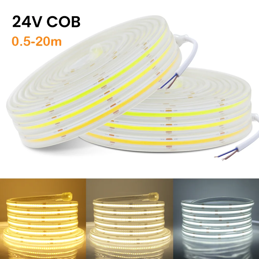 

24V COB LED Strip Light 320LEDs/m High Density Flexible Tape Ribbon 3000K 4000K 6000K RA90 Led Lights Waterproof Linear Lighting