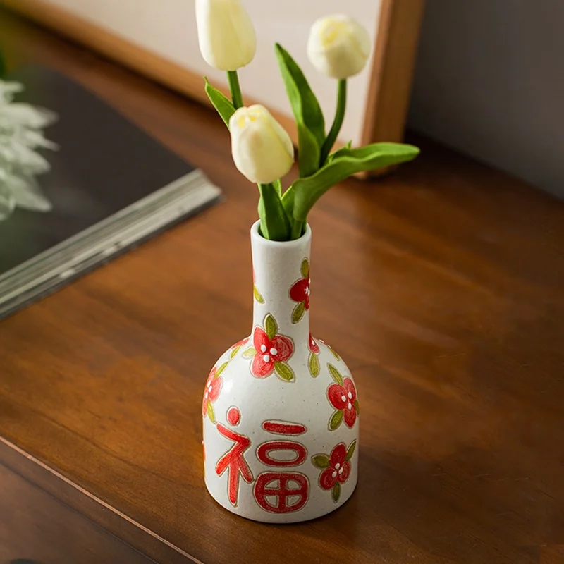 

Расписанная вручную керамическая маленькая настольная ваза для цветов в винтажном китайском стиле, украшение для дома, свадебный подарок, ваза для цветочных композиций