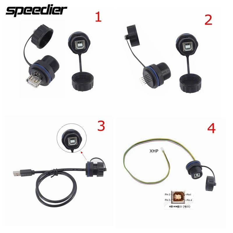 Waterproof USB 2.0 Type B Connector IP68 M20 Square Port Female to a Male 5Pin XHP Adapter Cable for Print Scan Applications
