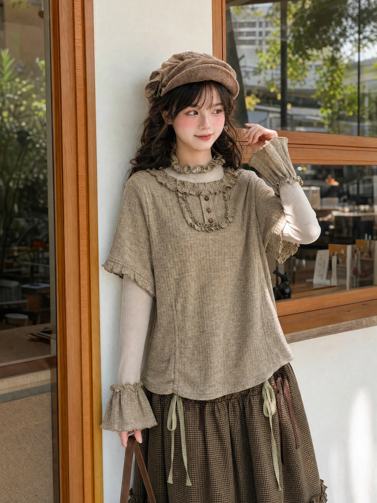 Retro round Neck Short Sleeve T-Shirt Women's New Style Adjustable Tie Dyeable over Shirt Autumn Season Sweet Style Standard Fit