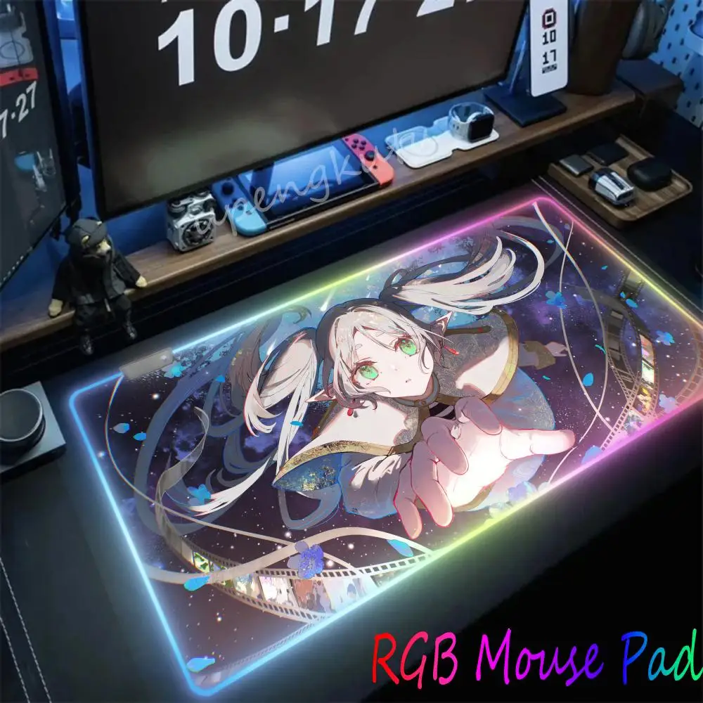 

Popular Frieren Mouse Pad RGB Mousepad Luminous Desk Pads Anime Mouse Mat Gaming Mousepads Xxl LED Keyboard Mats For PC