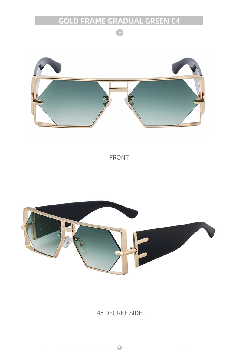 Steampunk Rechteckige Sonnenbrille für Damen und Herren 2026 Luxuriöser Hohler Metallrahmen Sonnenbrillen Vintage Punk Sechseckige Brillen UV400 Schutz – Detail 14