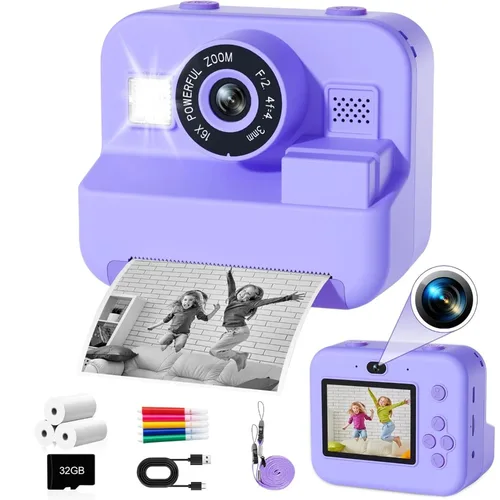 Imagen 1 del producto Cámara educativa de impresión instantánea térmica con tarjeta de 32G, Mini cámara de vídeo Digital para niños de 1080P para el desarrollo de aprendizaje de los niños
