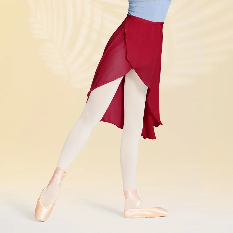 女性バレエスカートダンスラップスカートロングシフォンダンススカートバレエチュチュドレススケート調節可能なバックルバレリーナ