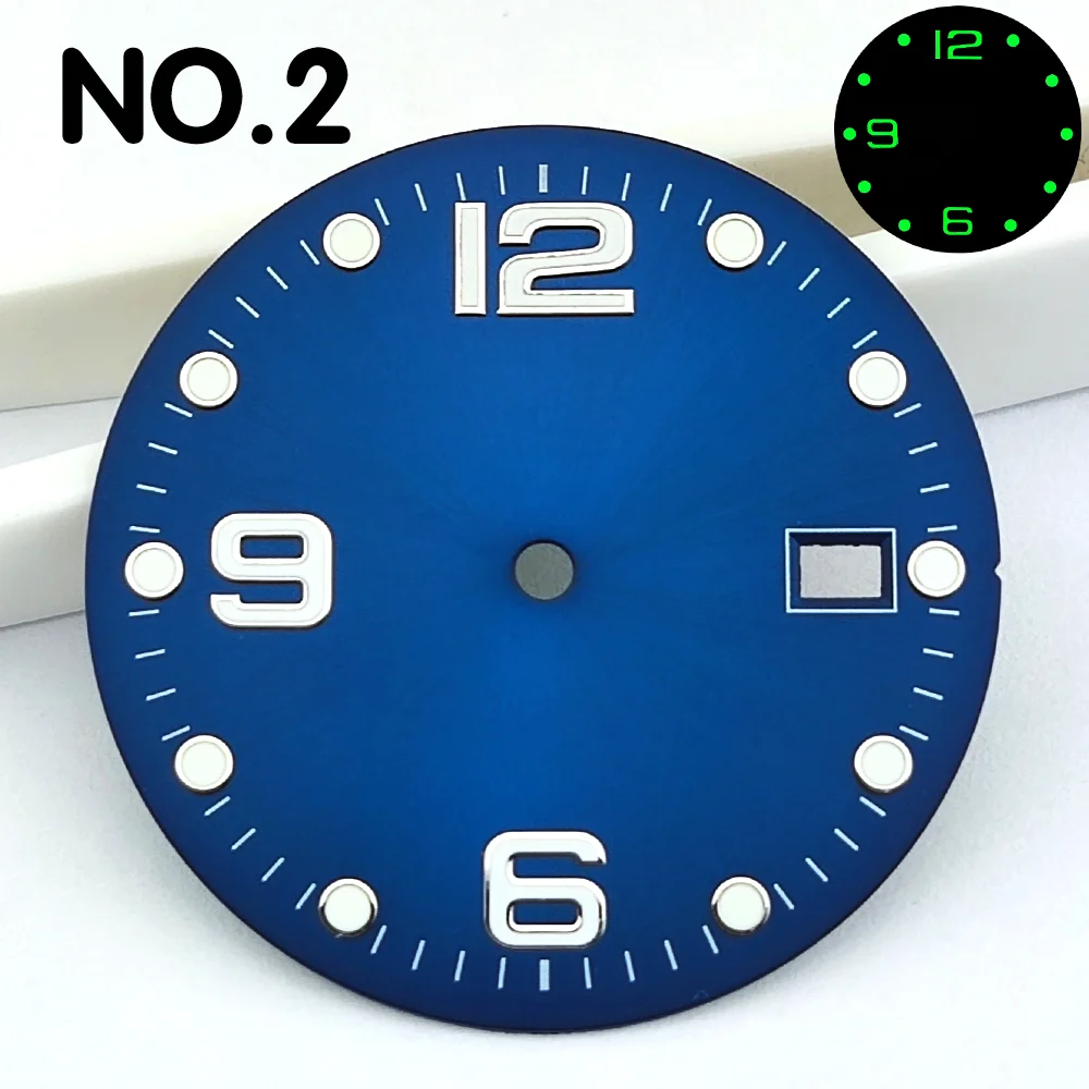 قرص 32.5 ملم NH35 قرص أخضر مضيء نافذة تقويم واحدة تناسب حركة NH35/NH36 أقراص ساعة عالية الجودة