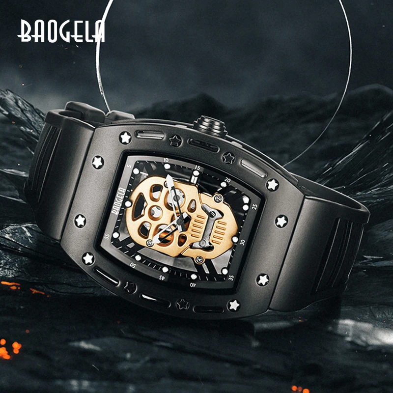 BAOGELA New Skull Men Watches Military Silicone Brand Pirate Hollow Watch Men Luminous Sports Wristwatch Relogio Masculino