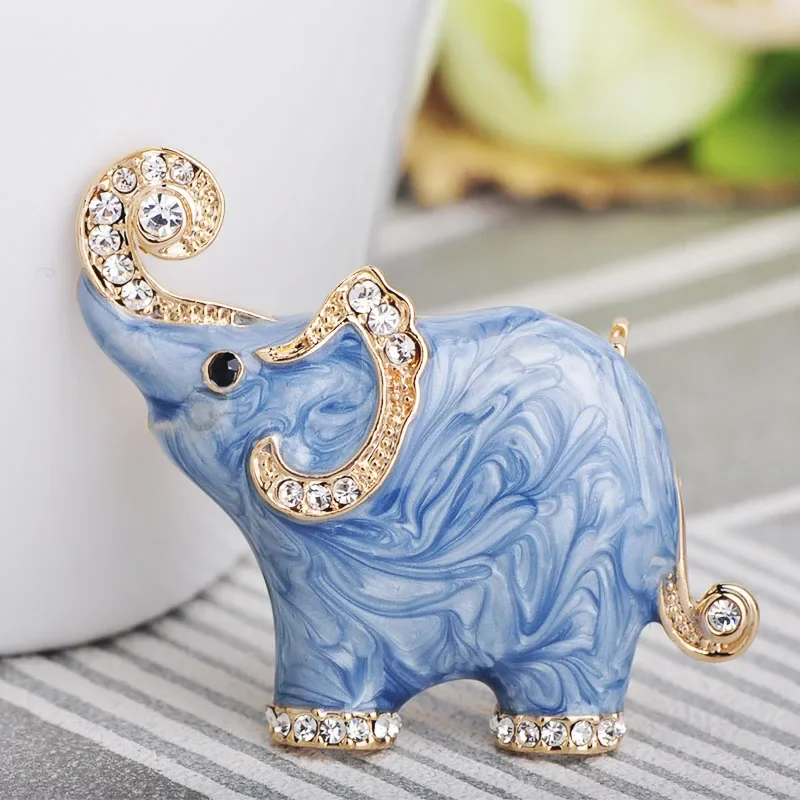 Blucome New Arrival lovely Blue Texture Enamel Elephant Shape Brooch Crystal Pins Brooches For Women Kids Scarf Clothes Jewelry