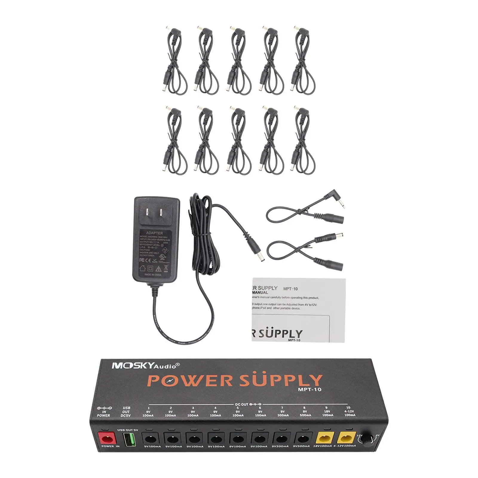 Guitar Pedal Power with 10 Isolated Outputs Portable Professional for Recording and Stage Musicians, Pedalboard Power Supply