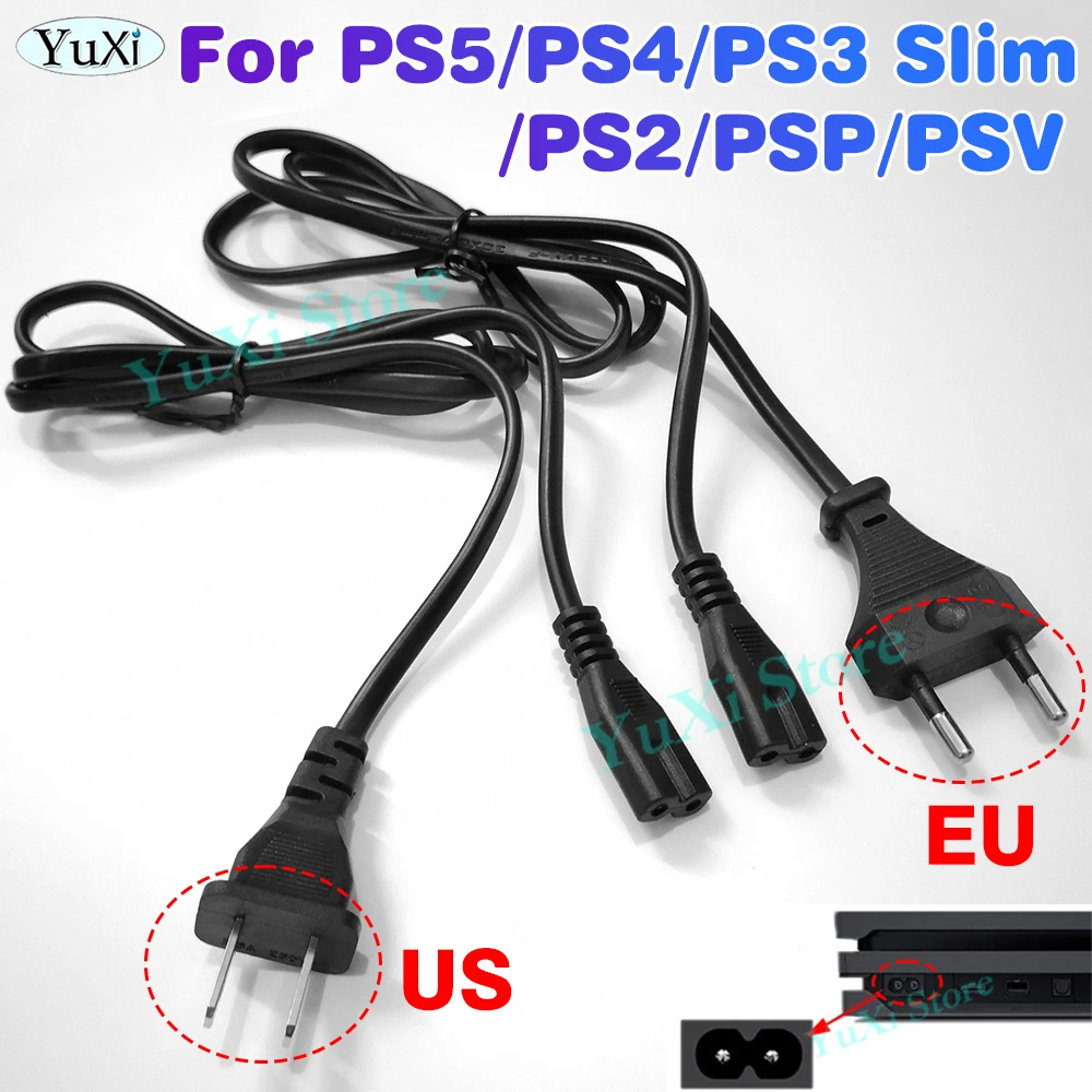 

EU US AC Power Cable 2 Pin IEC C7 Power Extension Wire Cord For PS2 PS3 Slim PS4 PS5 PSP PSVita PSV for CD Player Laptop Radio