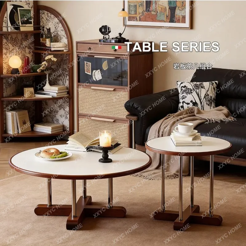XXantique style, creative solid wood coffee table, living room household small apartment, round coffee size