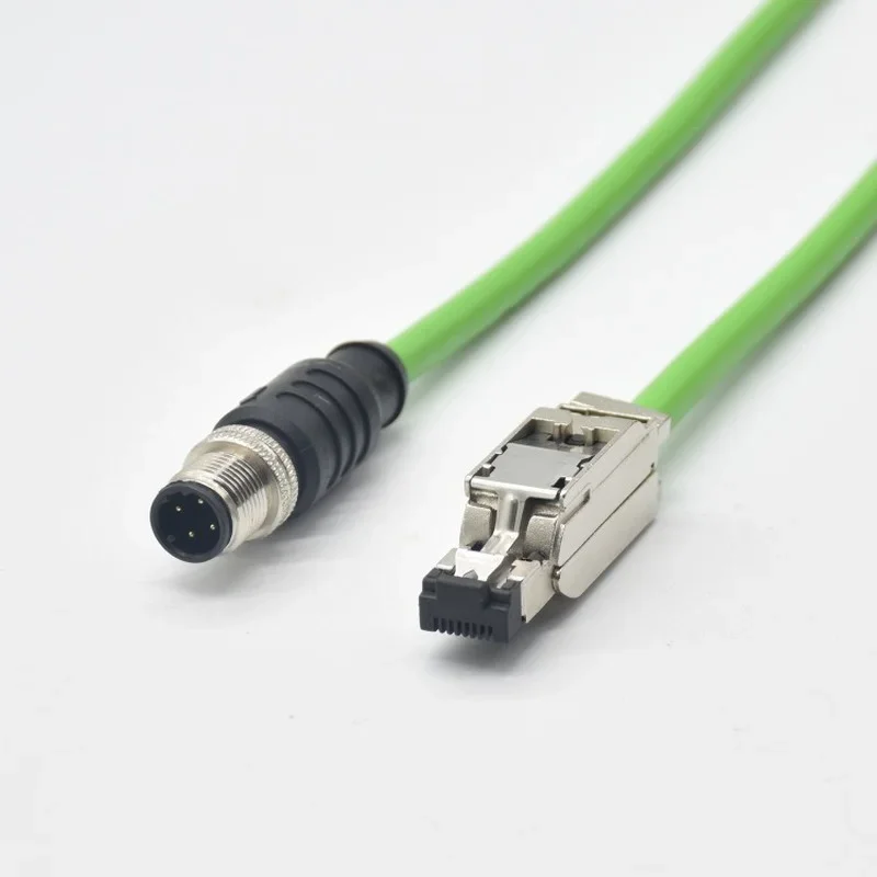 M12 4Pin Kode D Ke RJ45 Kabel Konektor Jantan Betina Kabel Konektor Profinet Kabel Cat Ethernet Line untuk Router Switch Servo Motor