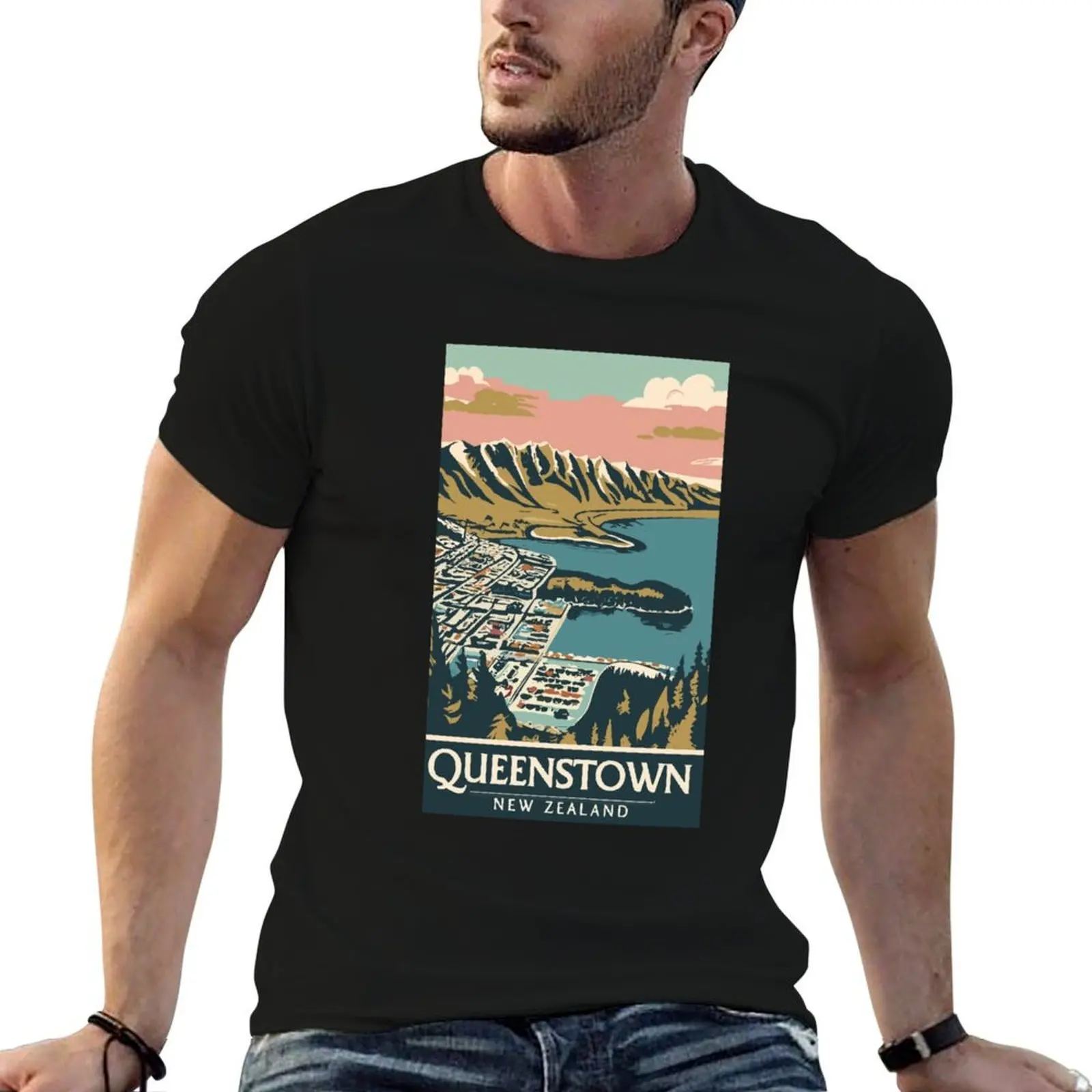 

New A Travel shirts Zealand slim of Art Queenstown t - shirt for man T-Shirt man graphic t fit Vintage