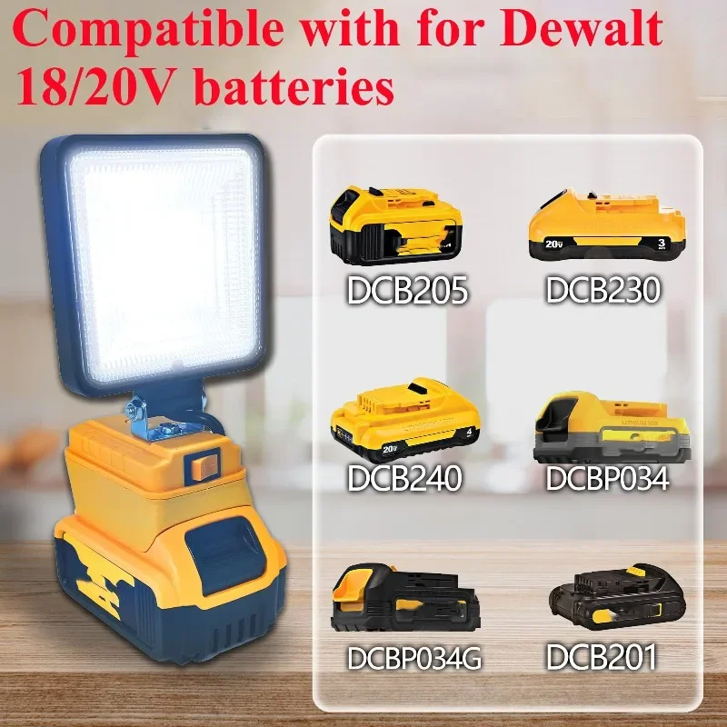 Wireless Floodlight LED WorkLight with Dual USB Ports for Makita/DeWalt/Milwaukee 18/20V Li-ion Battery for Emergency Situations