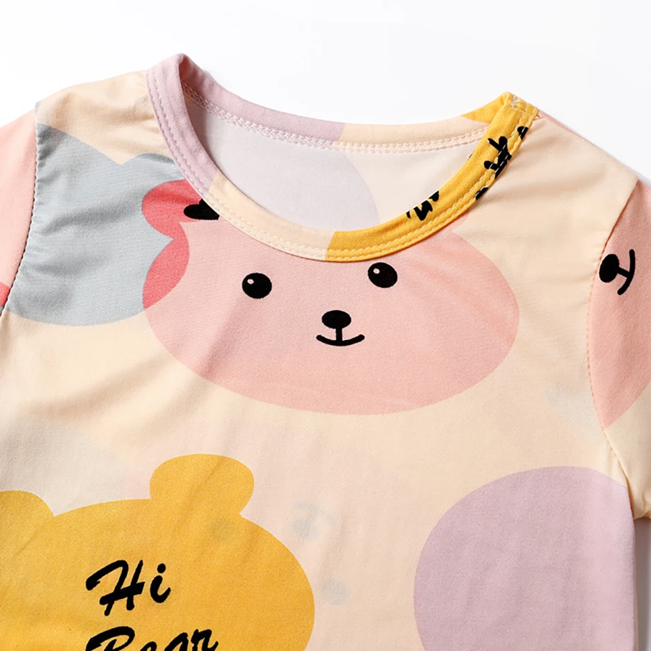 2-tlg. Kinder Sommer Mode Druck Hause Kleidung Anzug Junge Bequeme Joker Dinosaurier Kurzen ärmeln Mädchen Süße Rosa shorts Anzug – Detail 14
