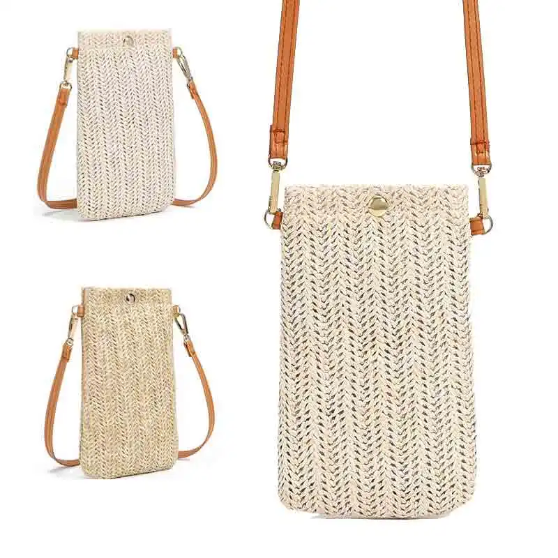 Fashion Woven Straw Ladies Crossbody Messenger Bag Summer Bohemia Beach Rattan Shoulder Pack Small Solid Mobile Phone Coin Purse