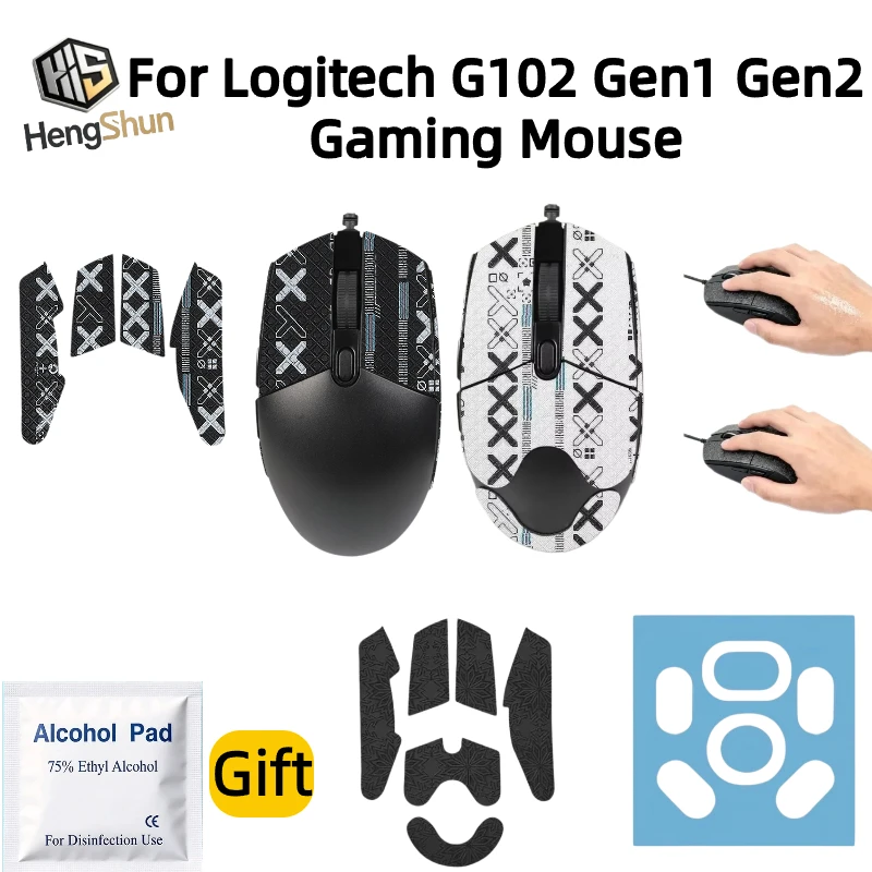 For Logitech G102 Gen1 Gen2 Gaming Mouse Grip Tape Pre-Cut Anti Slip Sweat Resistant PTFE Feet Skates Alcohol Cleaning Pad Gift