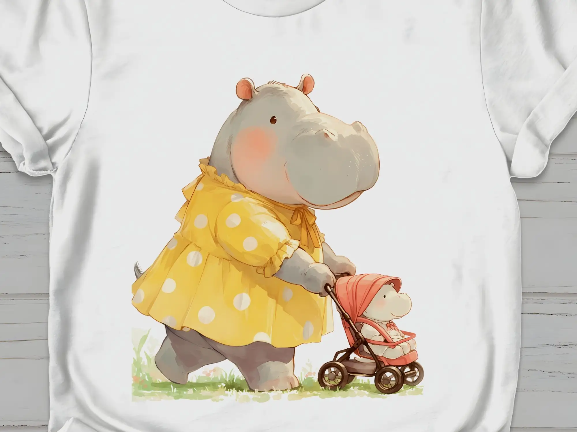 Mother's Day T Shirt Mommy Hippo Baby Cute Animal Lovers Family Design